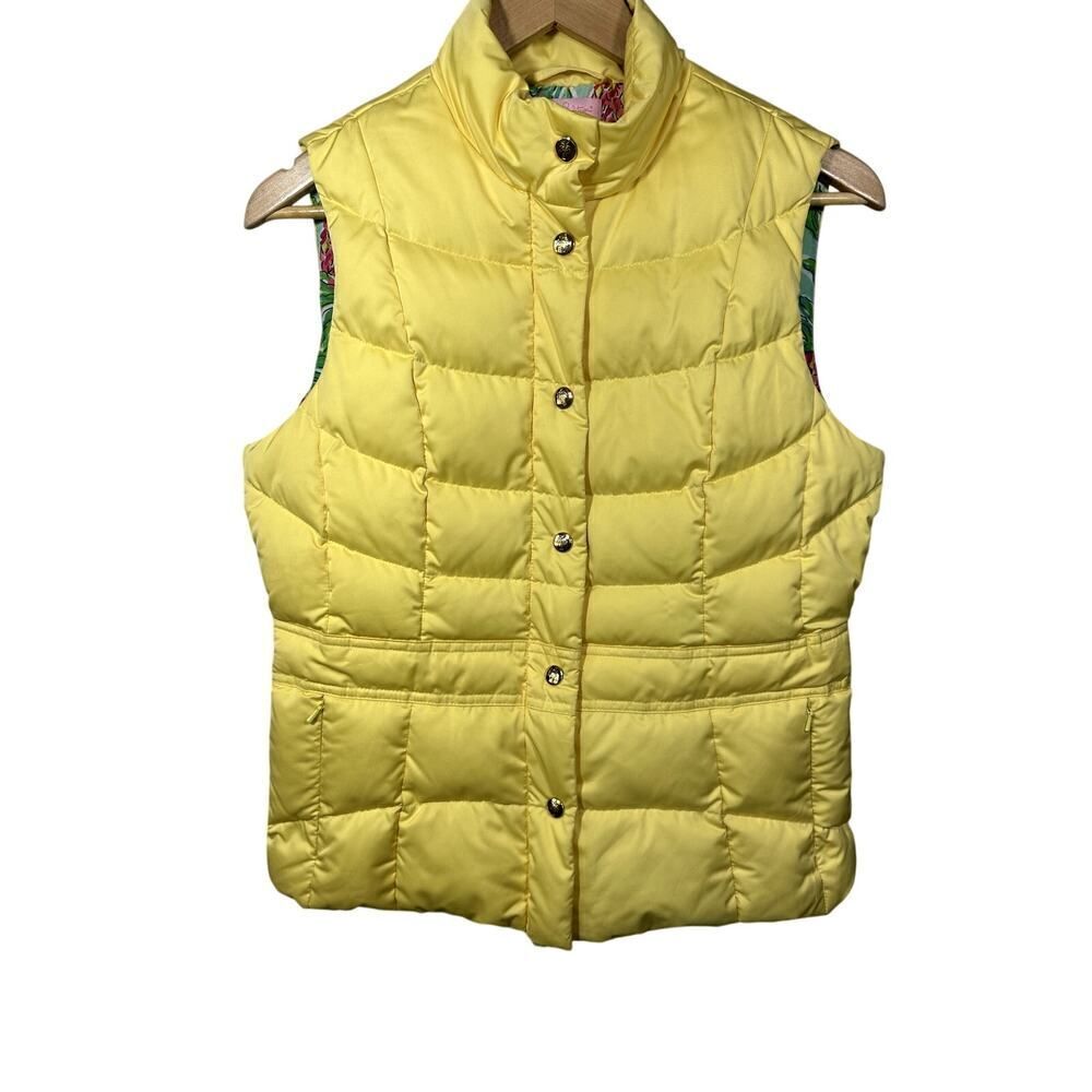 LILLY PULITZER Women's Lauren Quilted Puffer Vest Starfruit Yellow Size Medium